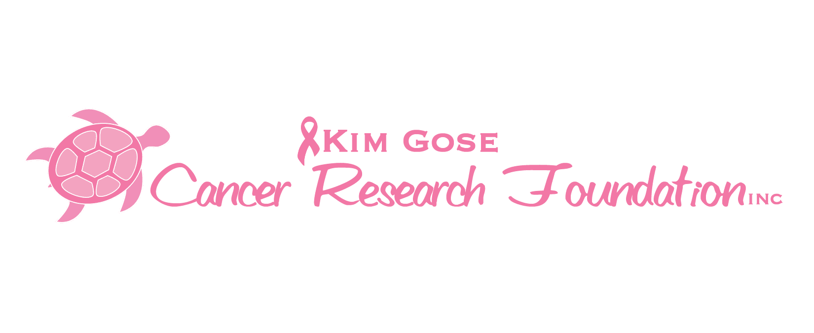 A green background with pink lettering and the words skin gore cancer research fund.